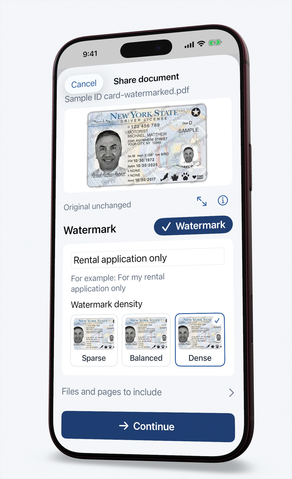 A shared ID copy with a personal watermark across it