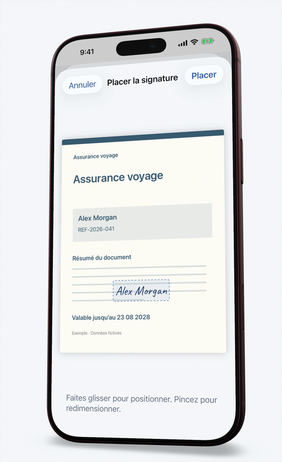 Pose d’une signature sur la page d’un document