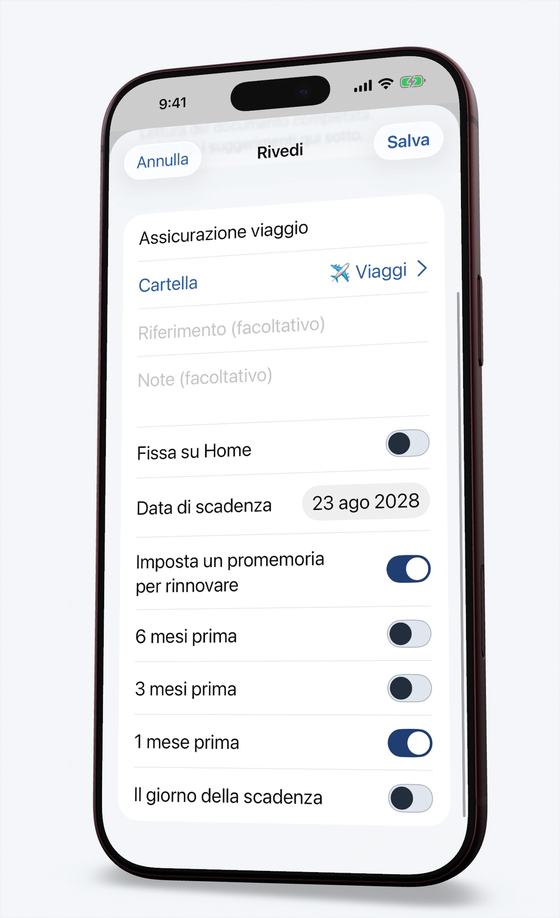 Schermata dei rinnovi che segnala un passaporto in scadenza