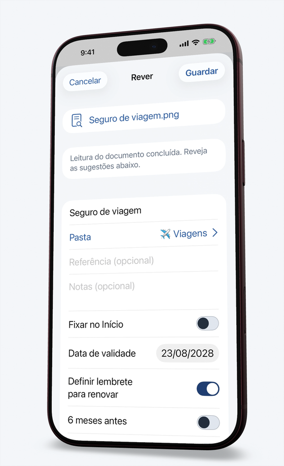Ecrã de renovações a avisar de um passaporte prestes a caducar